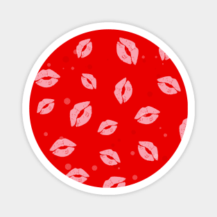Pink Lipstick Kisses on Red Background Pattern Magnet